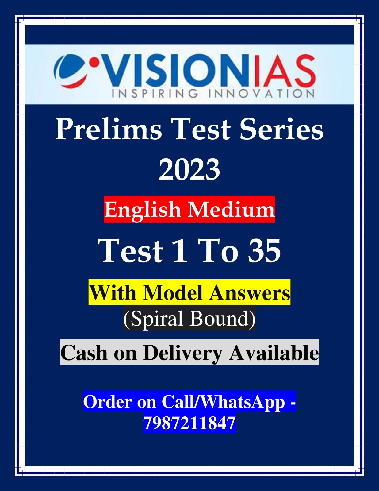 UPSC Vision IAS Prelims Test Series 2023 Test (1 To 35) With Model Answer | English Medium |