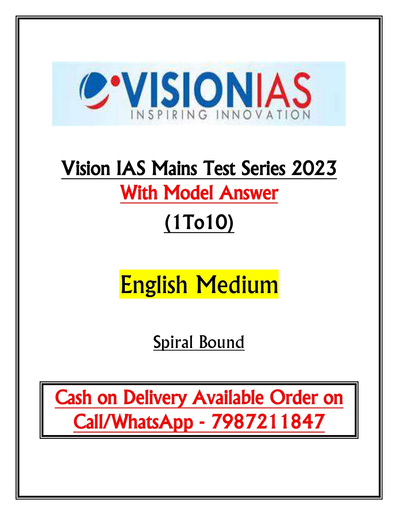 Vision IAS Mains Test Series 2023 With Model Answer | English Medium |