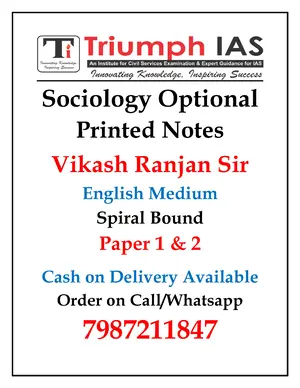 Sociology Optional Printed Notes By Vikas Ranjan Sir | Spiral Bound |