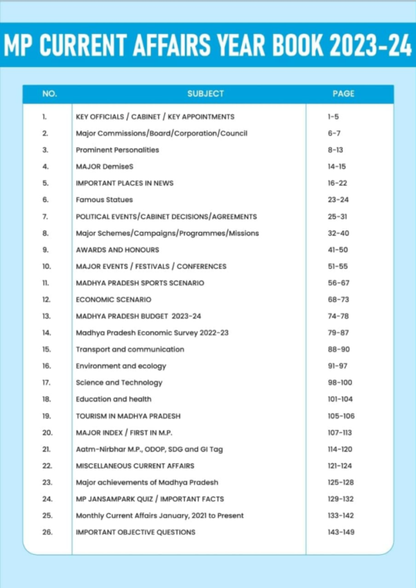 ExamPedia MP Current Affairs Varshikank 2023-24 [English] |By- Sahil Qurieshy, Jitendra Patidar, Dharamveer Vishnoi, Jitendra Yadav| - Image 2